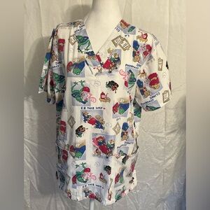 Playful Cartoon Print Scrub Top